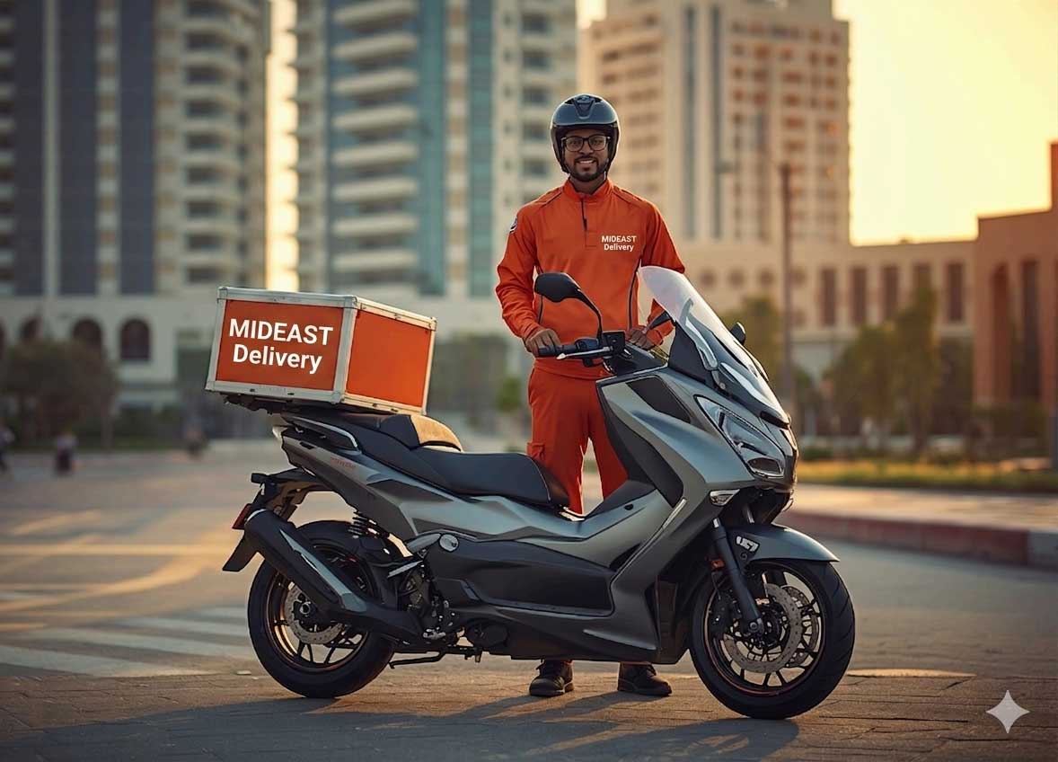 Mideast Delivery riders delivering across Dubai — trained, professional last-mile fleet